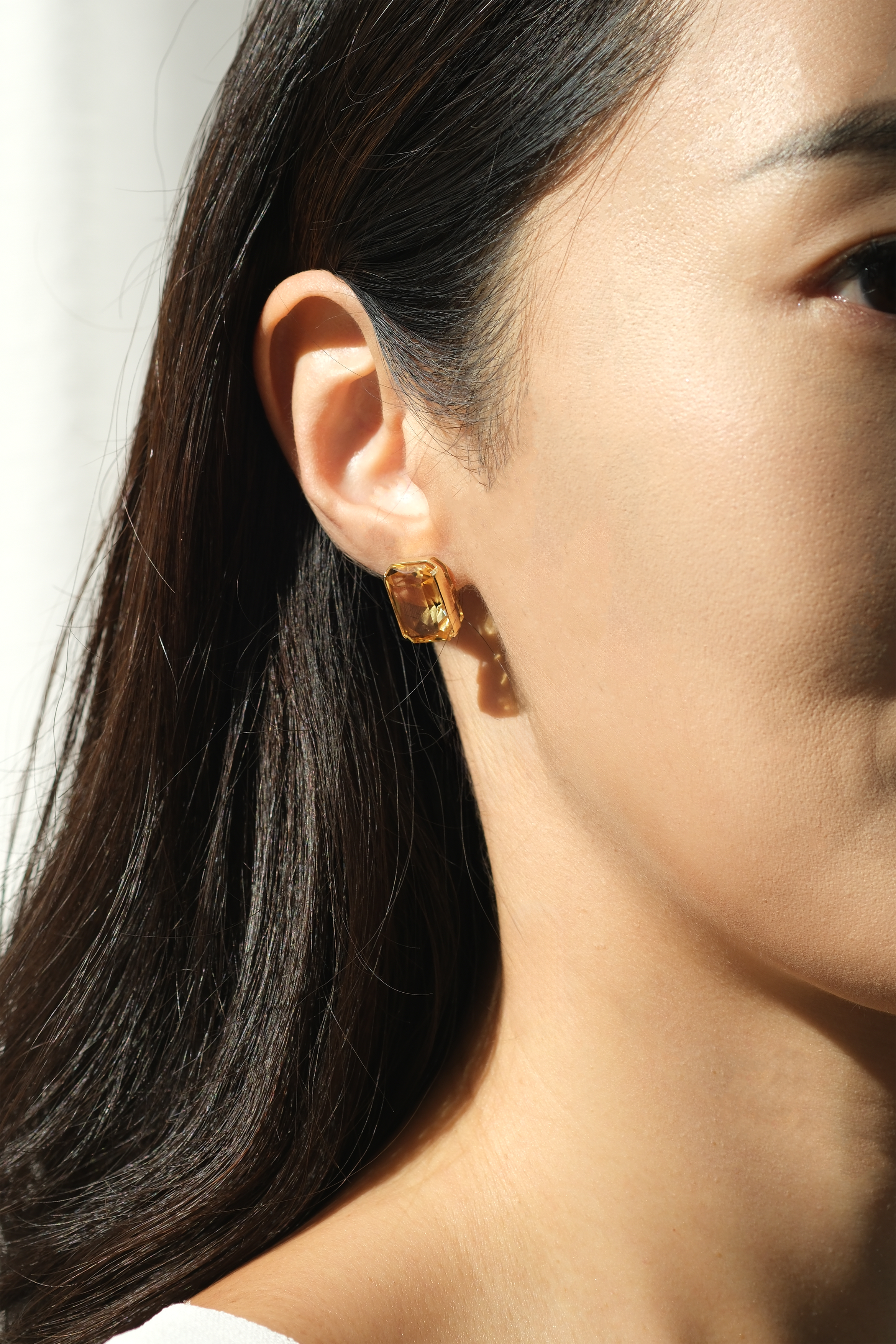 Emeraldcut Citrine Stud Earrings,goldearrings, studearrings , postearrings, uniqueearrings , elegantearrings,colorstoneearrings, citrineearrings